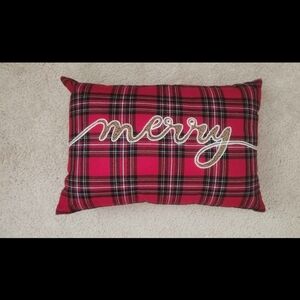 Pier 1 Red Plaid "Merry" Holiday Pillow